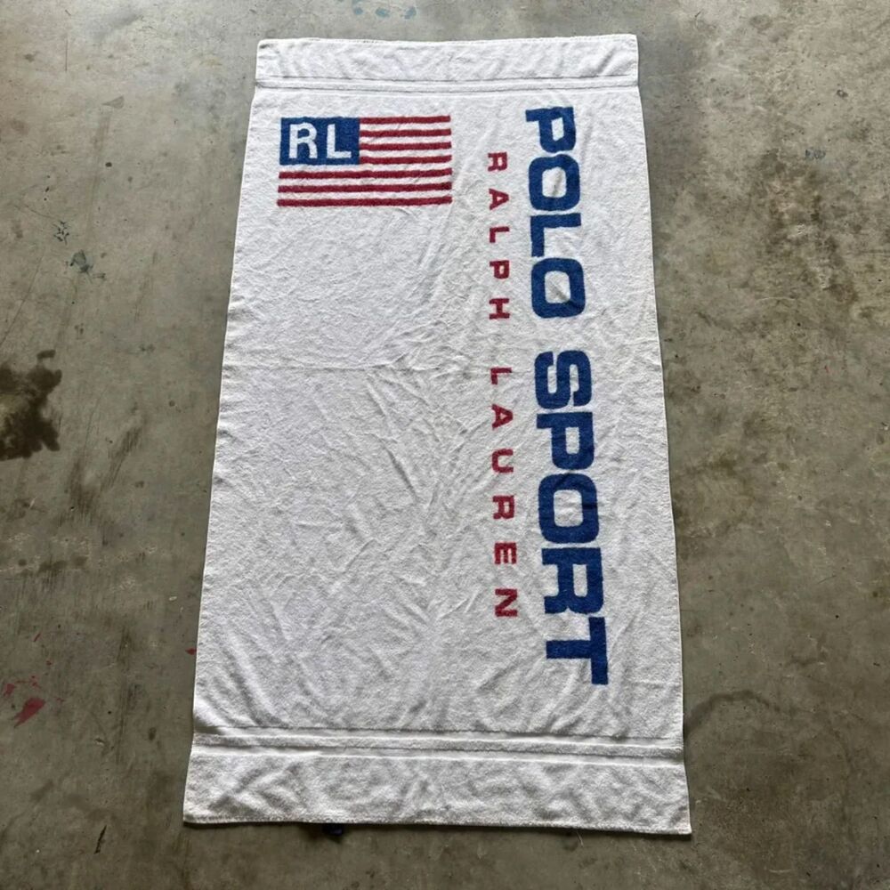Vintage Polo Sport Ralph Lauren American Flag Beach Towel 35X68